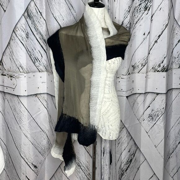 Christa Louise silk and wool felt scarf cream tan black - Picture 1 of 5